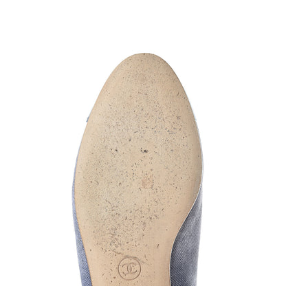 Chanel Satin Denim Goatskin CC Cap Toe Ballerina Flats 39.5 Blue 13 of 15