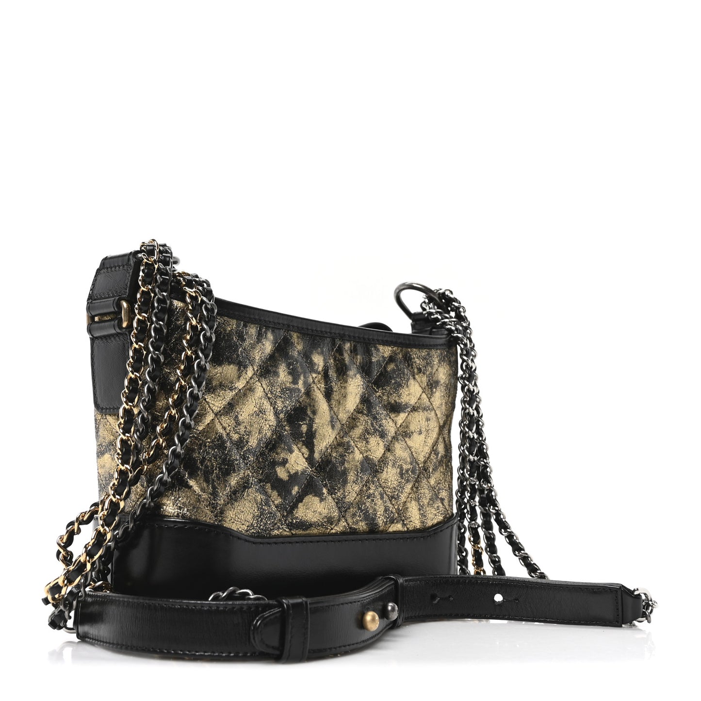 Metallic Crumpled Goatskin Quilted Small Gabrielle Hobo Black Gold