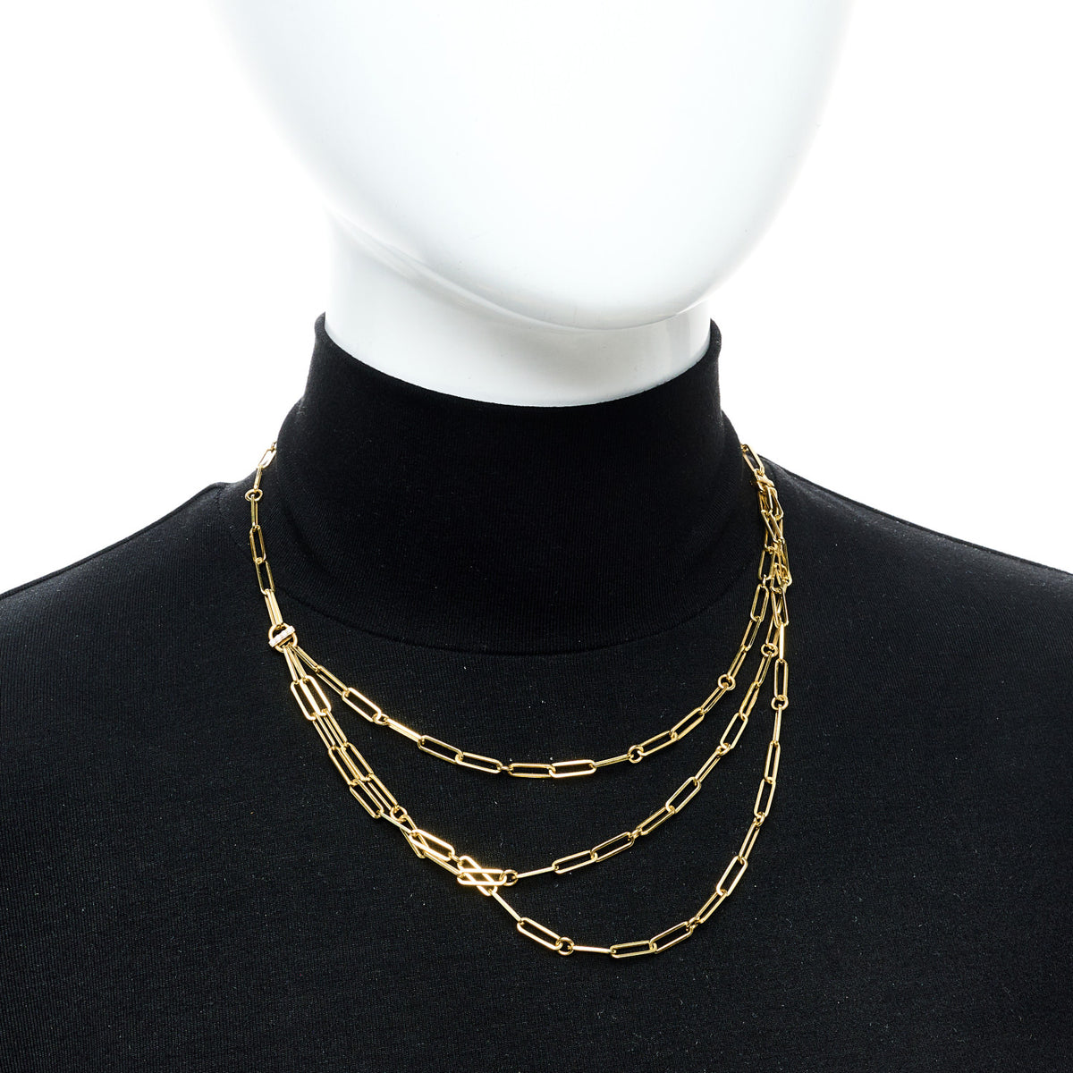 Roberto Coin 18K Yellow Gold Diamond Paperclip Triple Strand Bib Necklace 2 of 5