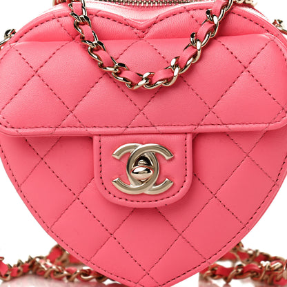 Chanel Lambskin Quilted CC In Love Heart Clutch With Chain Pink 8 of 11