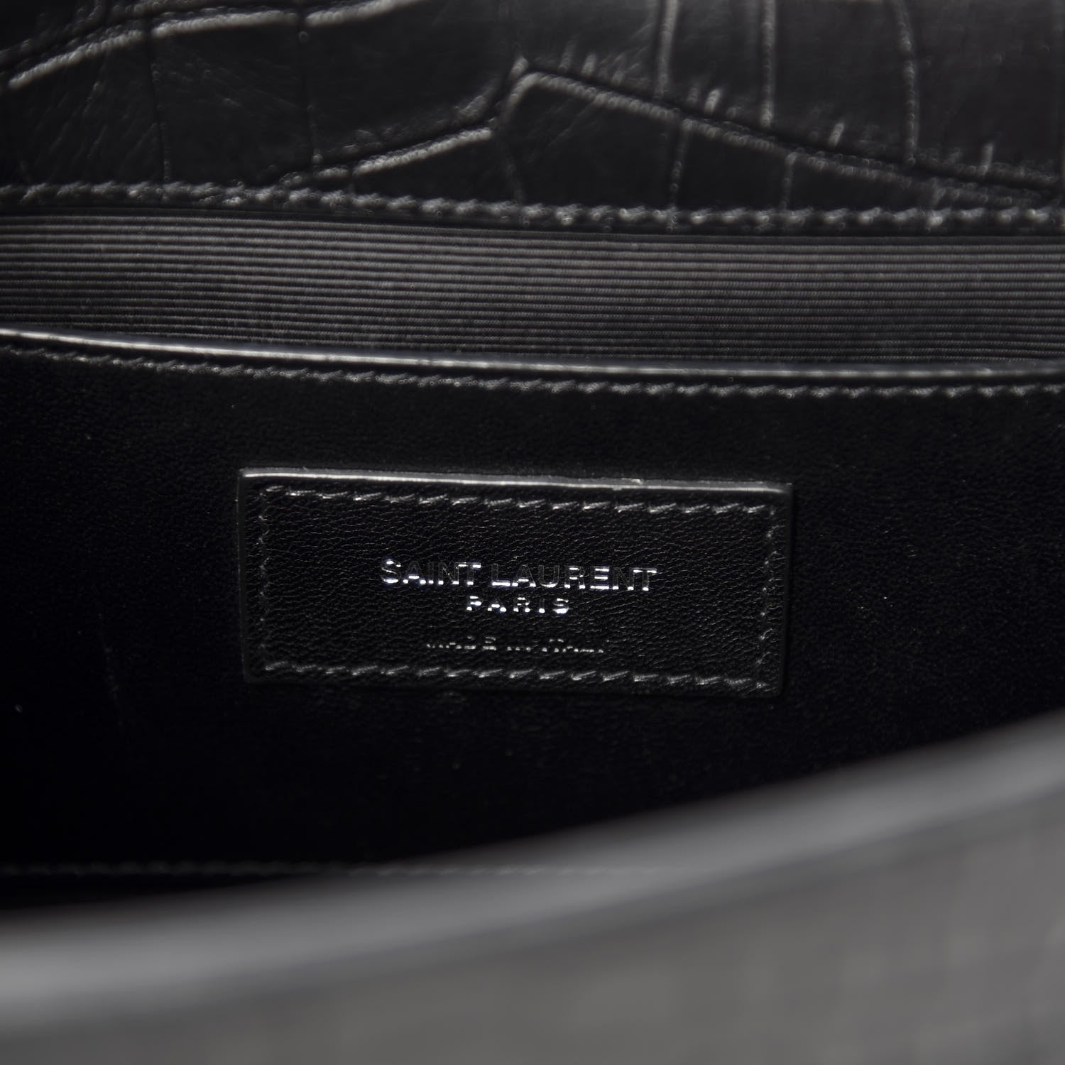 Saint Laurent Calfskin Crocodile Embossed Medium Classic Monogram Kate Tassel Satchel Black 5 of 8
