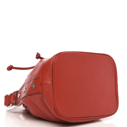 MCM Grained Calfskin Studded Drawstring Bucket Bag Red 4 of 8