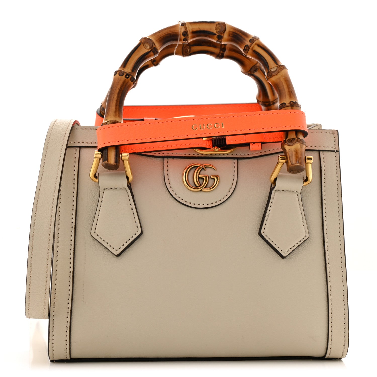 Gucci Wonka Grain Calfskin Mini Diana Tote Bag Mystic White Orange Fluo 1 of 13