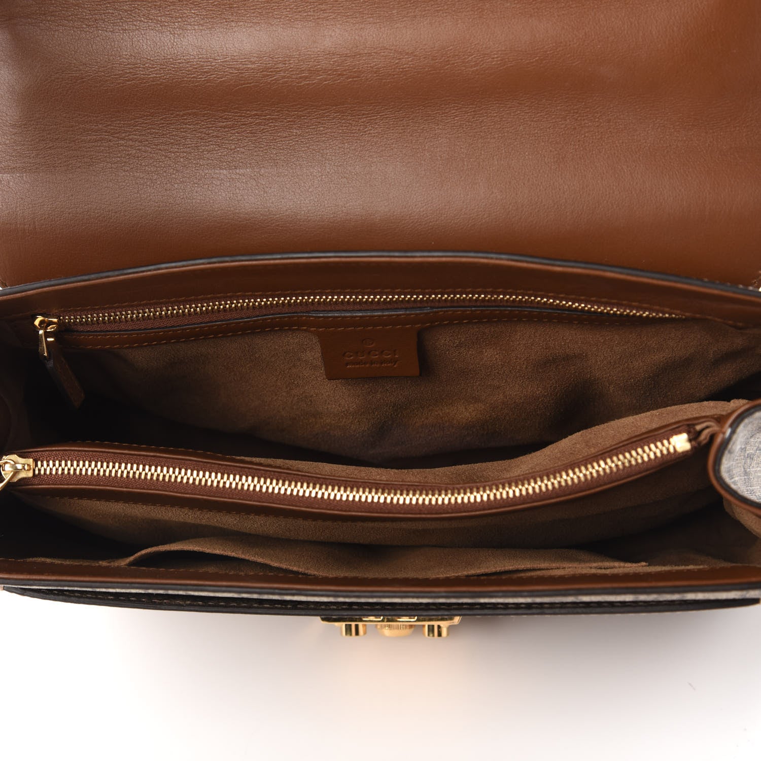 Gucci GG Supreme Monogram Calfskin Padlock Slip Pocket Shoulder Bag Beige Cuir 6 of 13