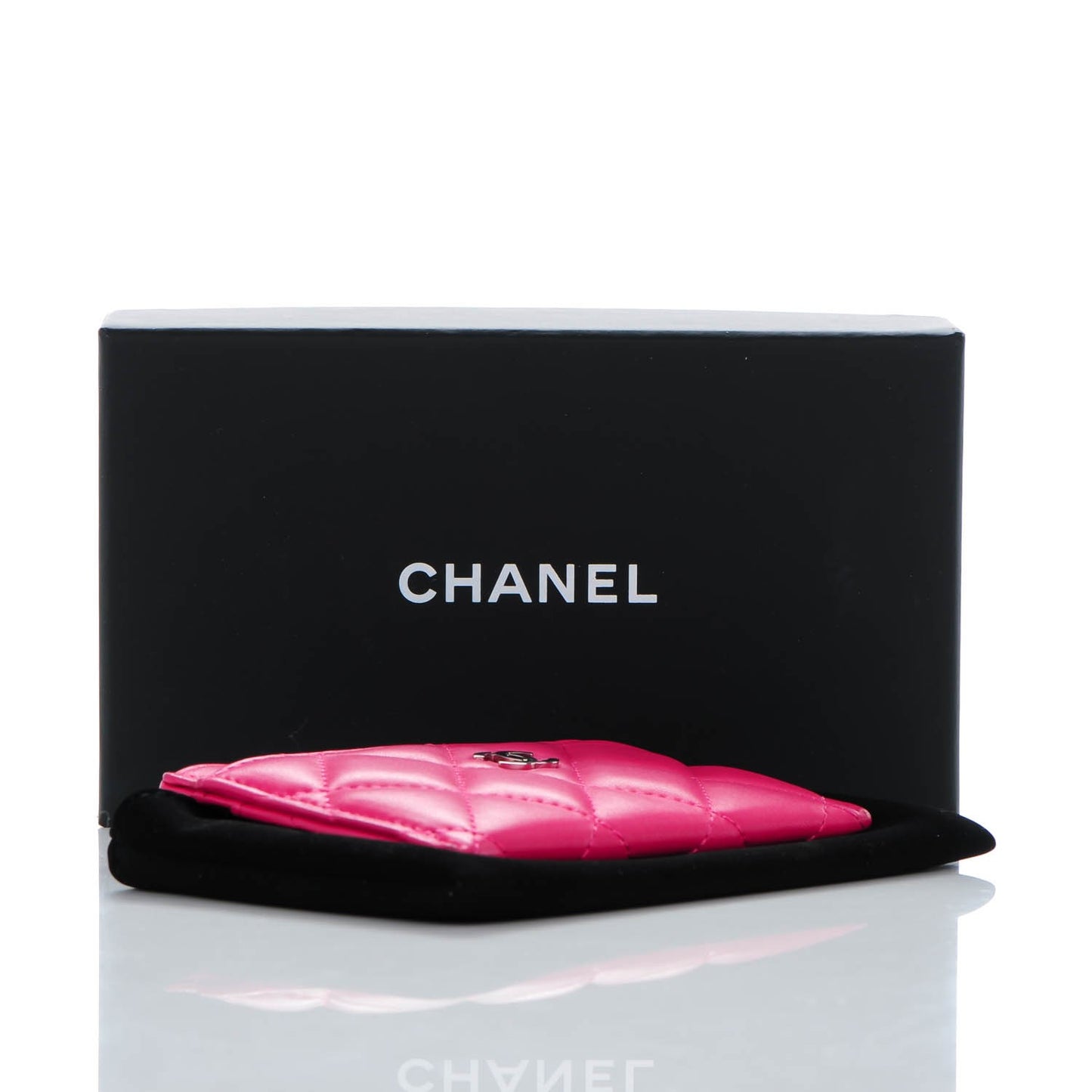 Lambskin Quilted Card Holder Fuchsia