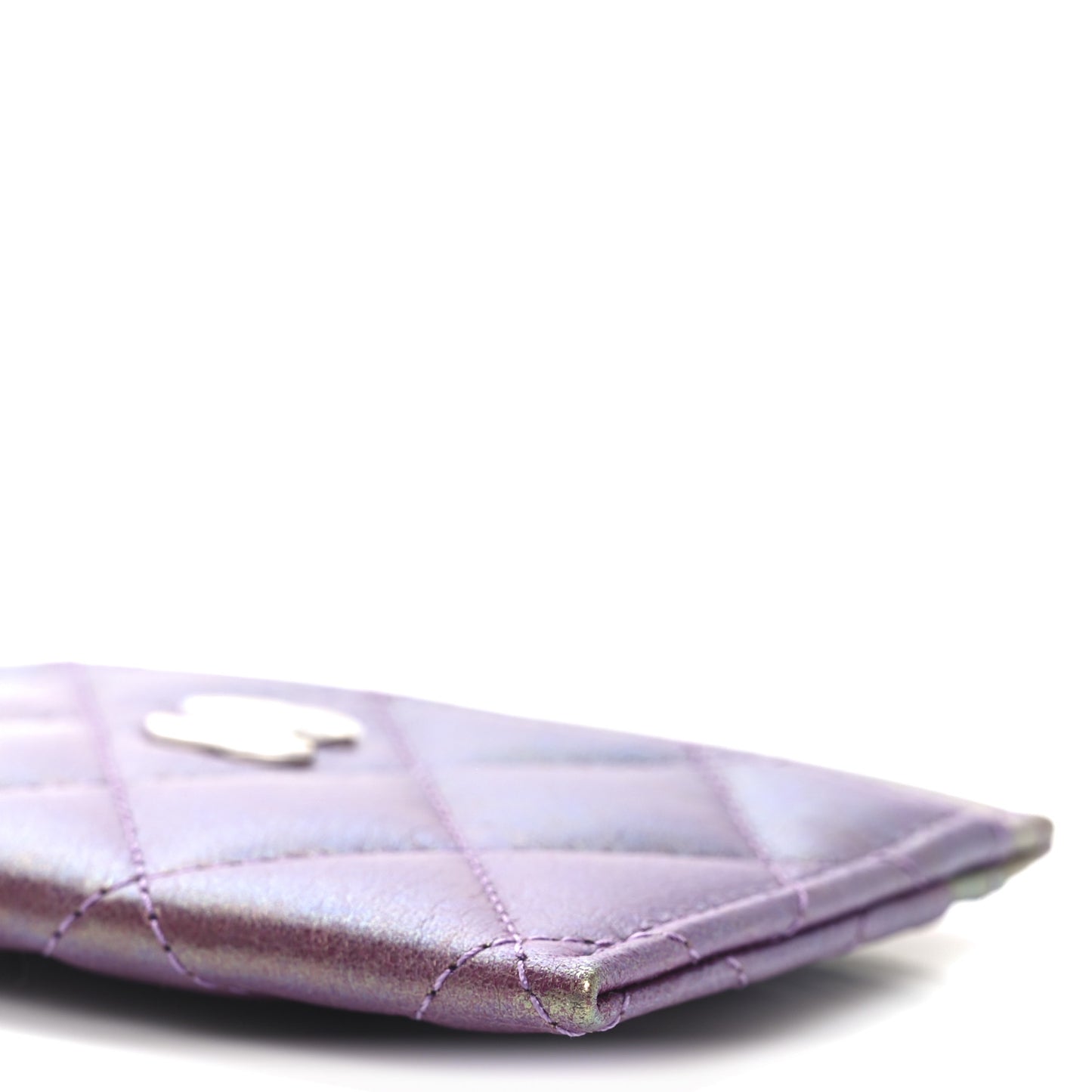 Iridescent Lambskin Quilted Card Holder Purple
