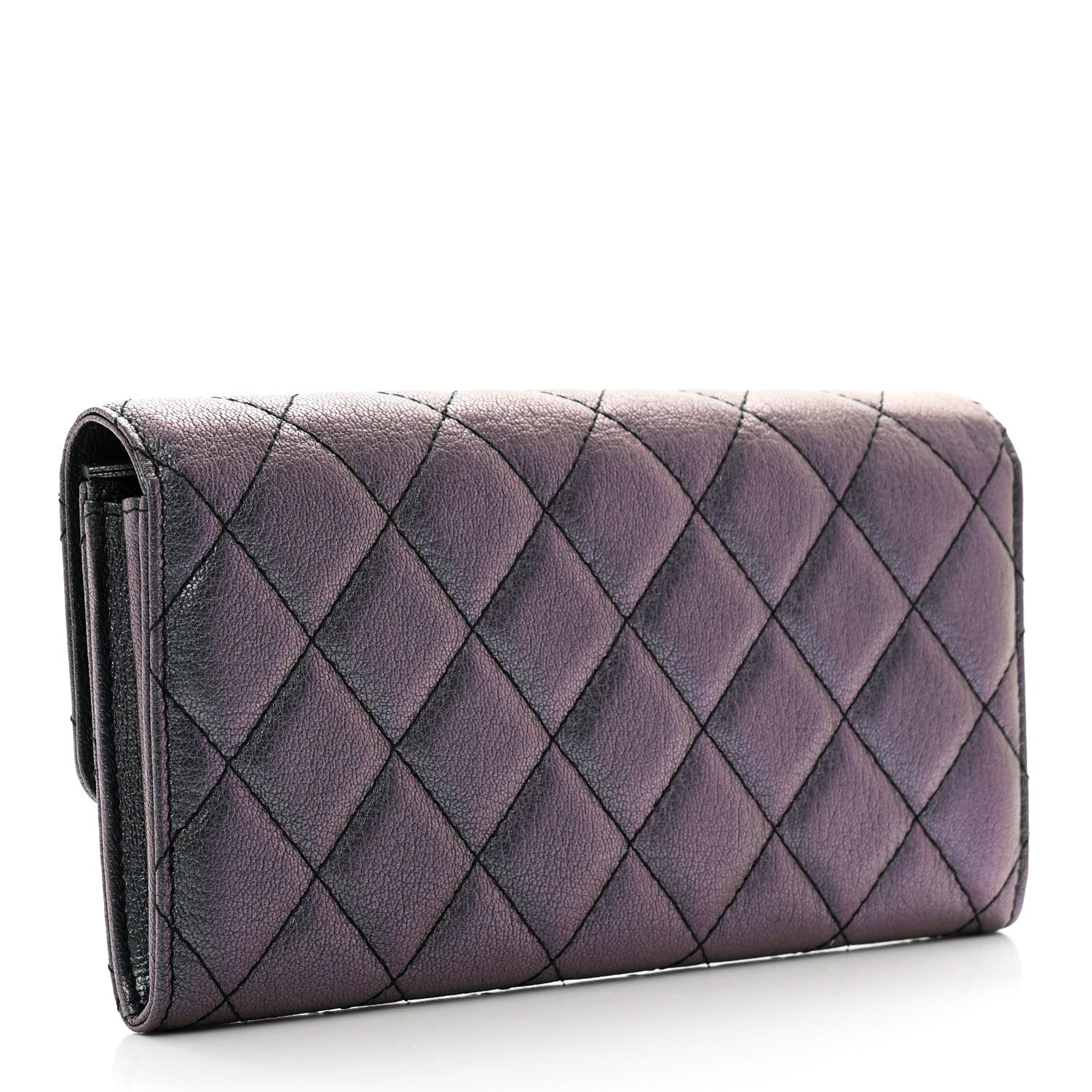 Chanel Iridescent Goatskin Quilted Large Flap Wallet Purple 3 of 9