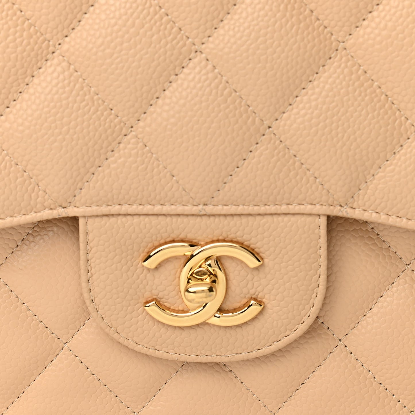 Caviar Quilted Jumbo Double Flap Light Beige