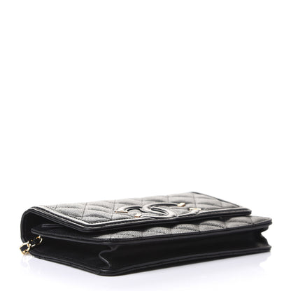 Chanel Caviar Quilted CC Filigree Wallet On Chain WOC Black 4 of 11