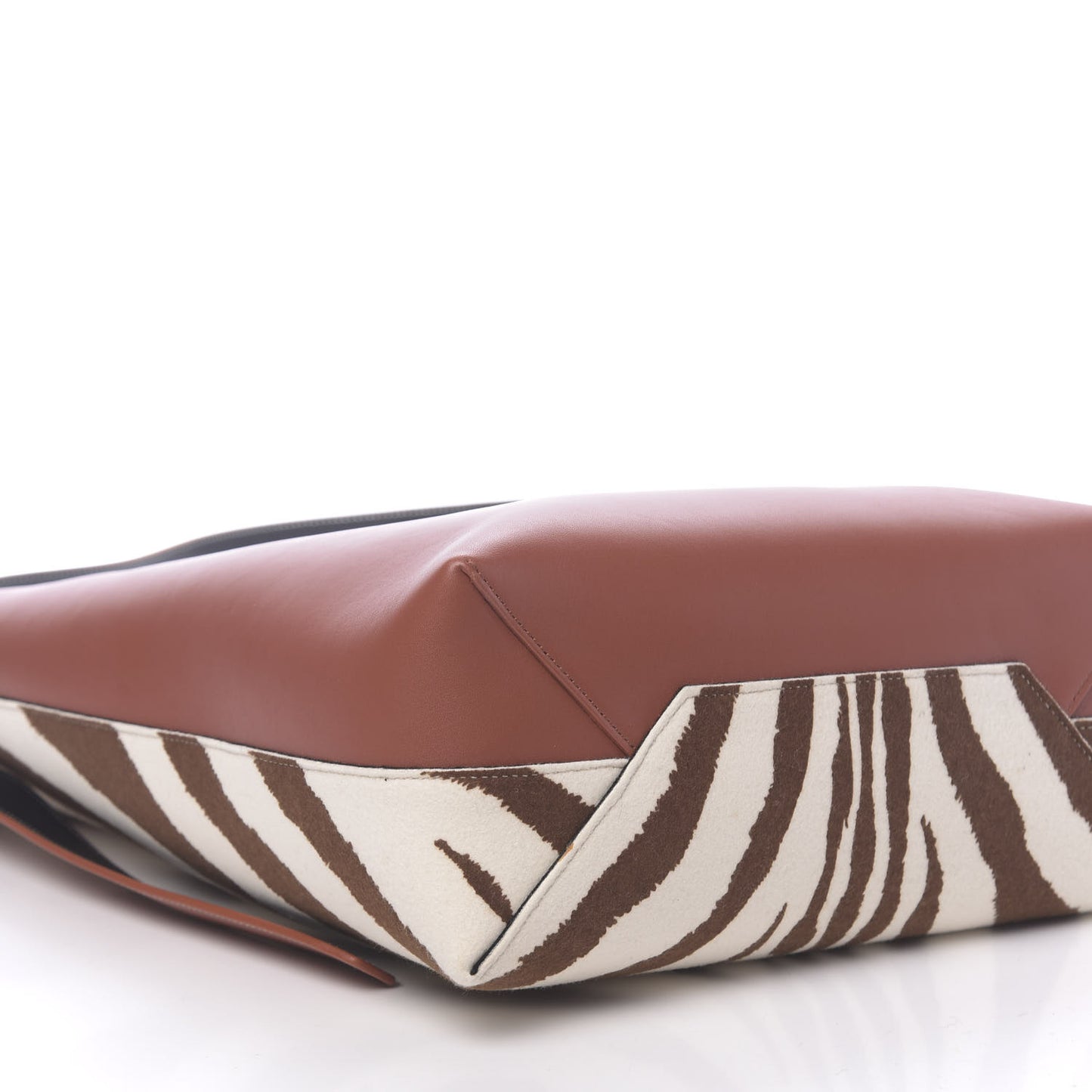 Shiny Smooth Calfskin Felt Zebra Printed Small Twisted Cabas Chalk Brick