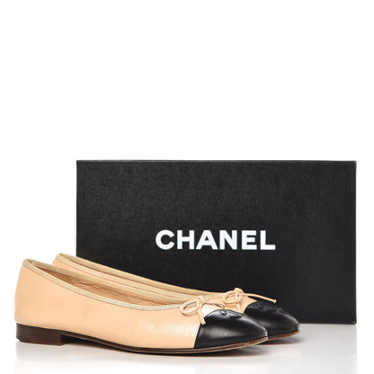 Chanel Lambskin Cap Toe Ballerina Ballet Flats 37.5 Beige Black 15 of 15