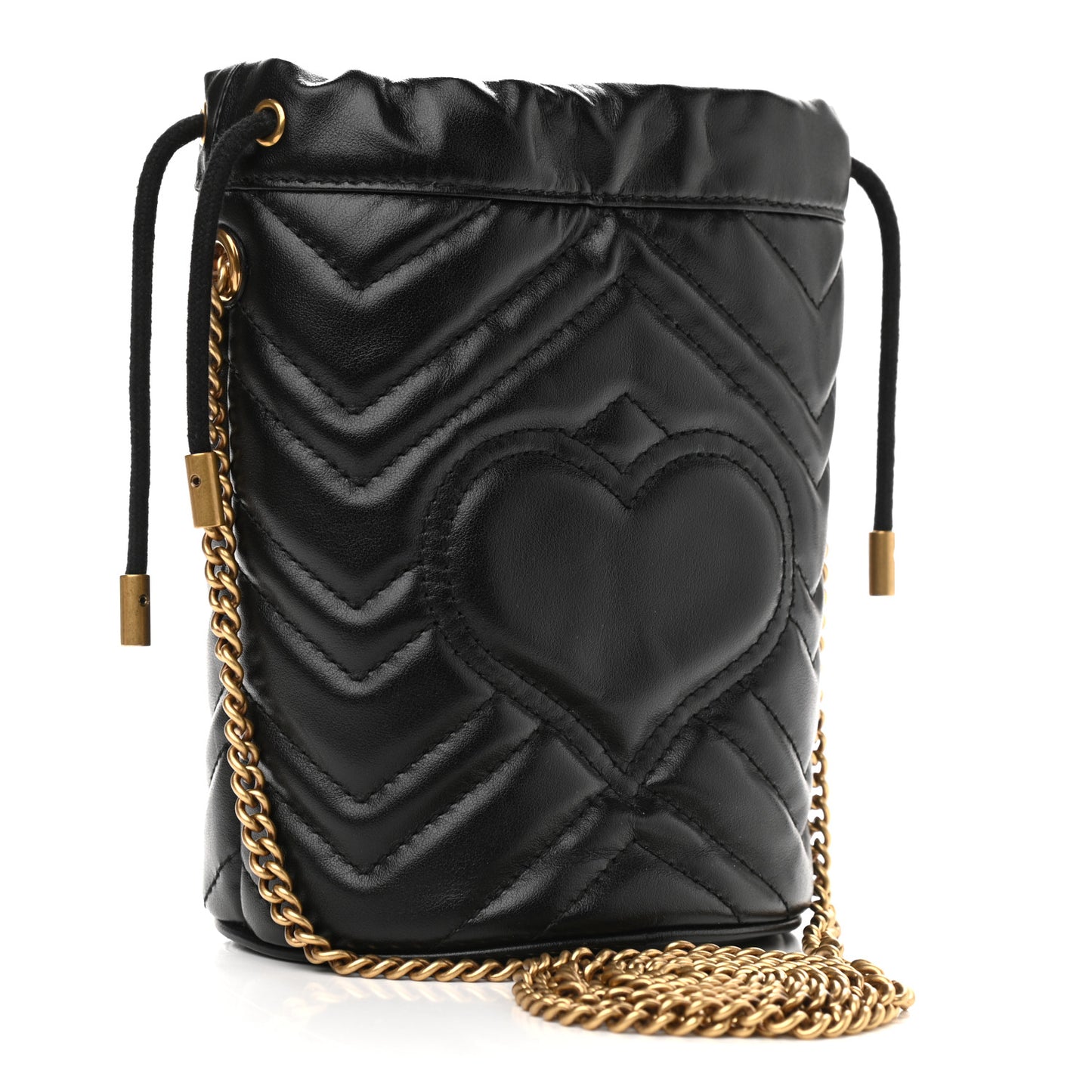 Calfskin Matelasse Mini GG Marmont 2.0 Bucket Bag Black
