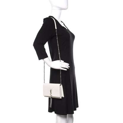 Saint Laurent Calfskin Crocodile Embossed Kate Monogram Tassel Chain Wallet Cremasoft 2 of 9