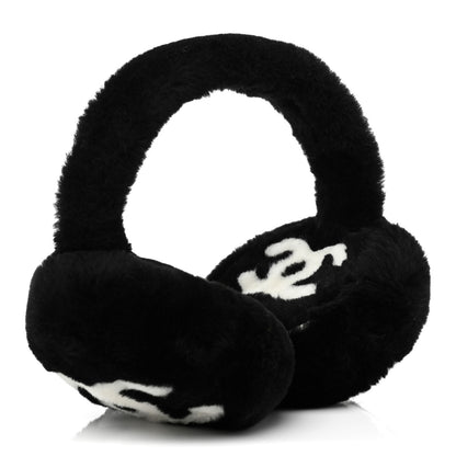 Chanel Shearling CC Ear Muffs Black White 3 of 4