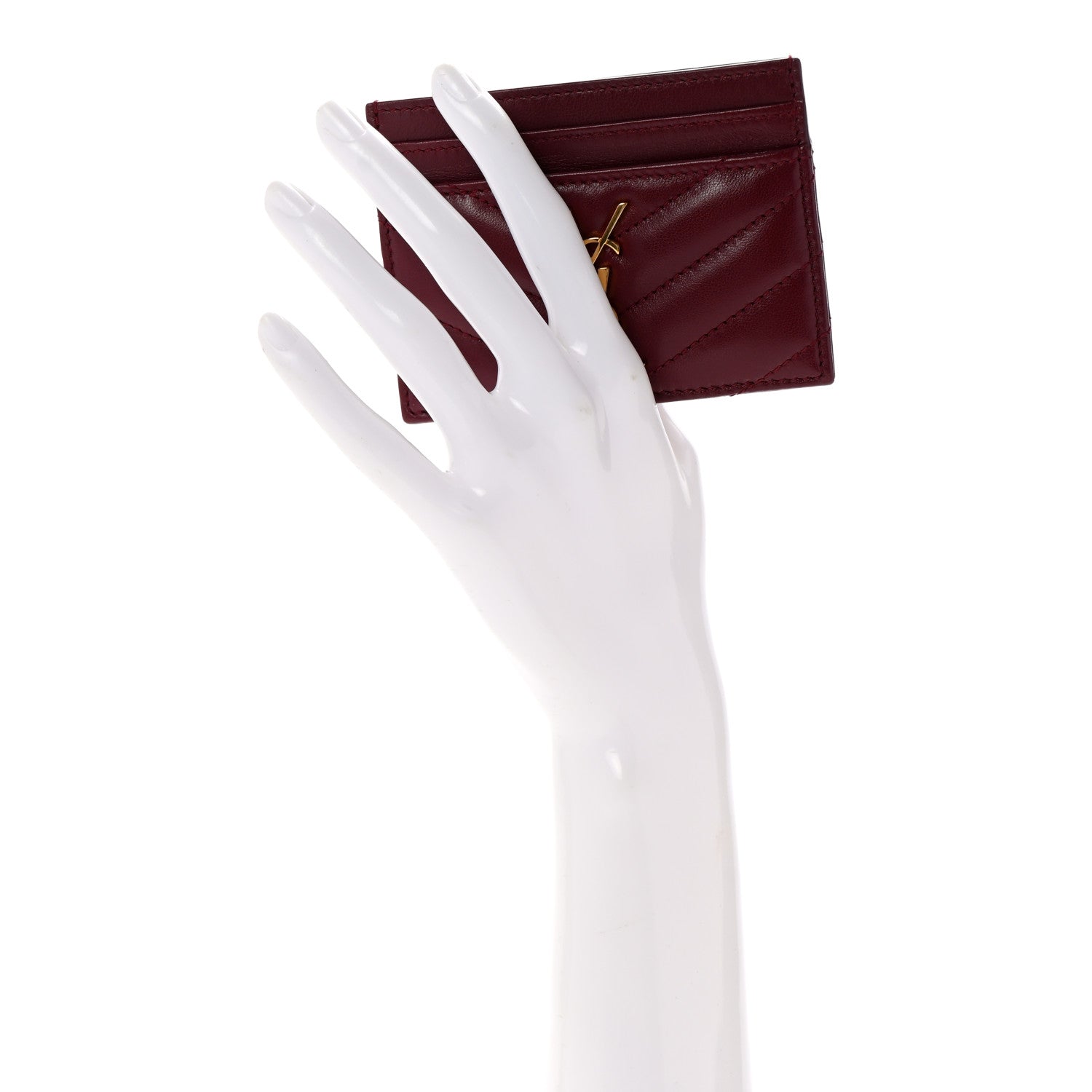 Saint Laurent Lambskin Matelasse Chevron Monogram Credit Card Case Rouge Cabernet 2 of 8