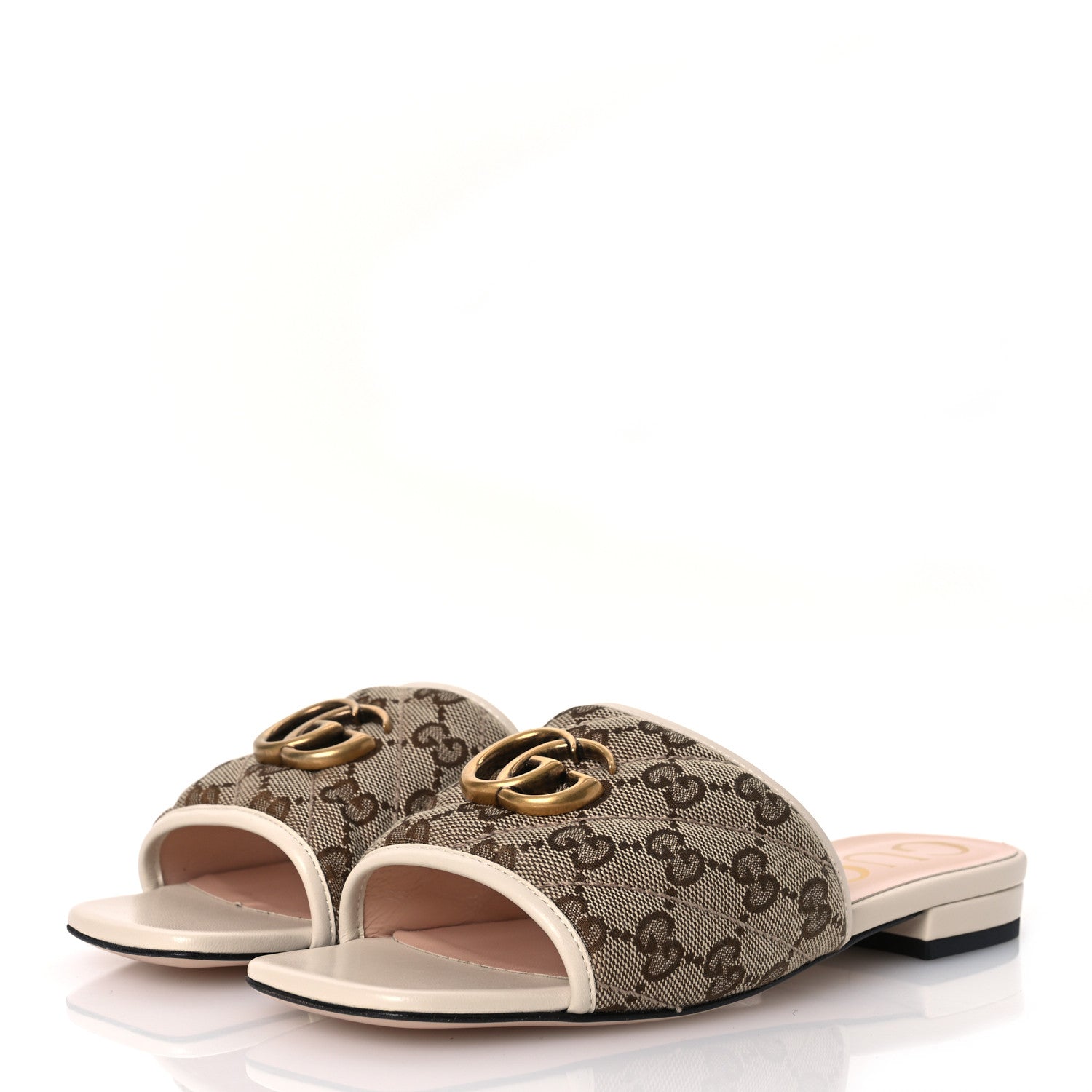 Gucci Monogram Matelasse Diagonal GG Marmont Flat Slide Sandals 36 Beige Ebony Mystic White 4 of 14