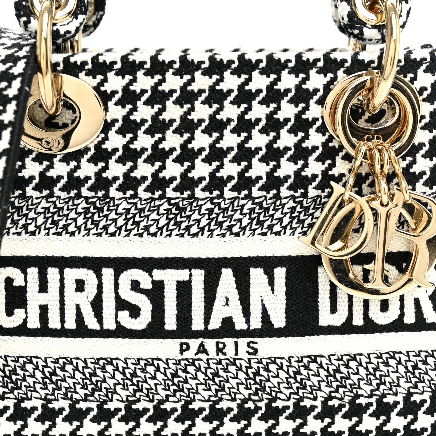 Christian Dior Canvas Houndstooth Embroidered Mini Lady D-Lite Black White 7 of 10