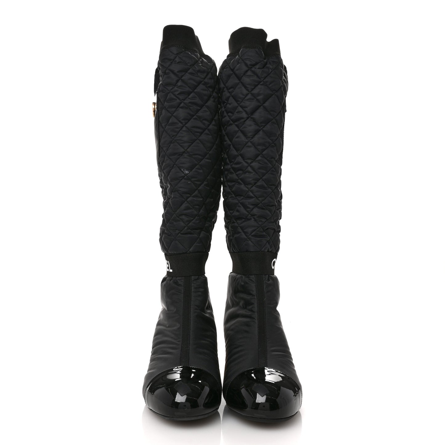 Mixed Fibers Lambskin Patent Calfskin Convertible High Boots 41 Black