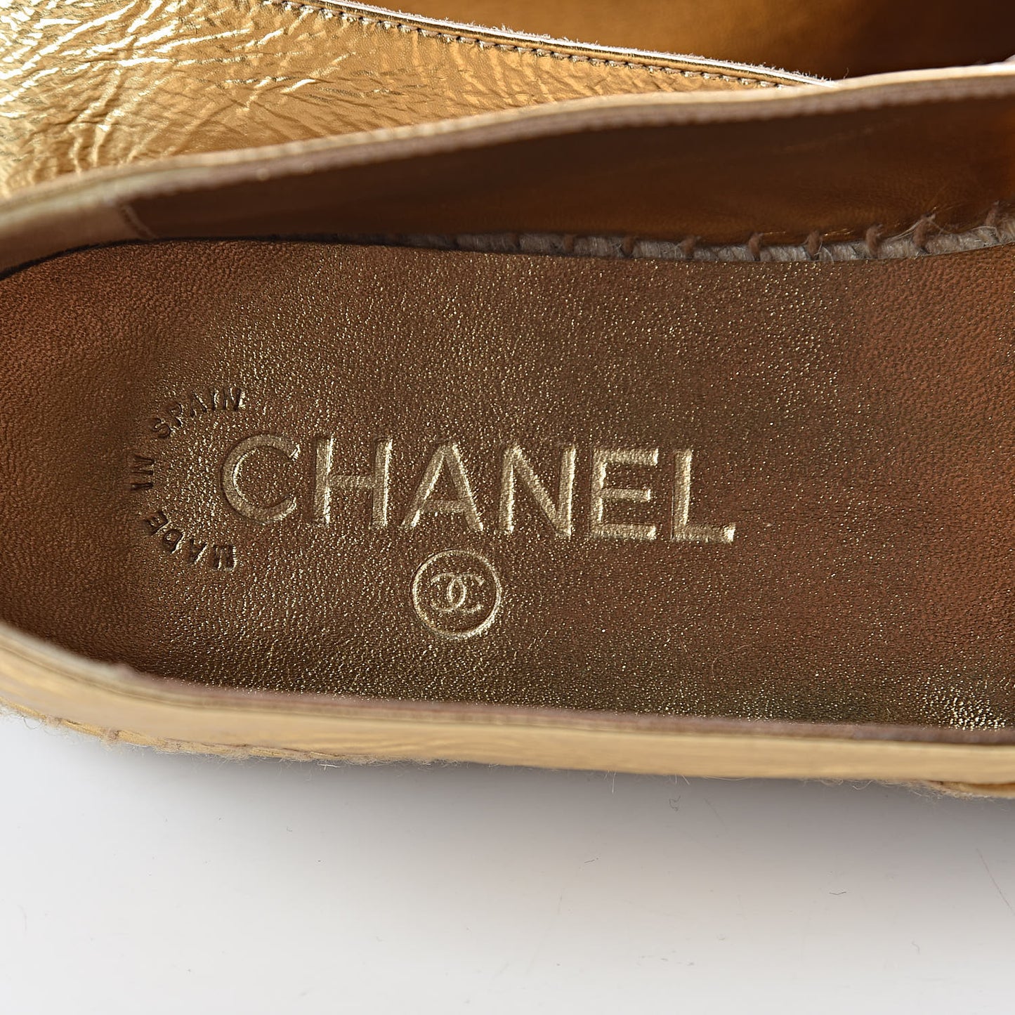 Metallic Lambskin Grosgrain CC Espadrilles 39 Gold Black