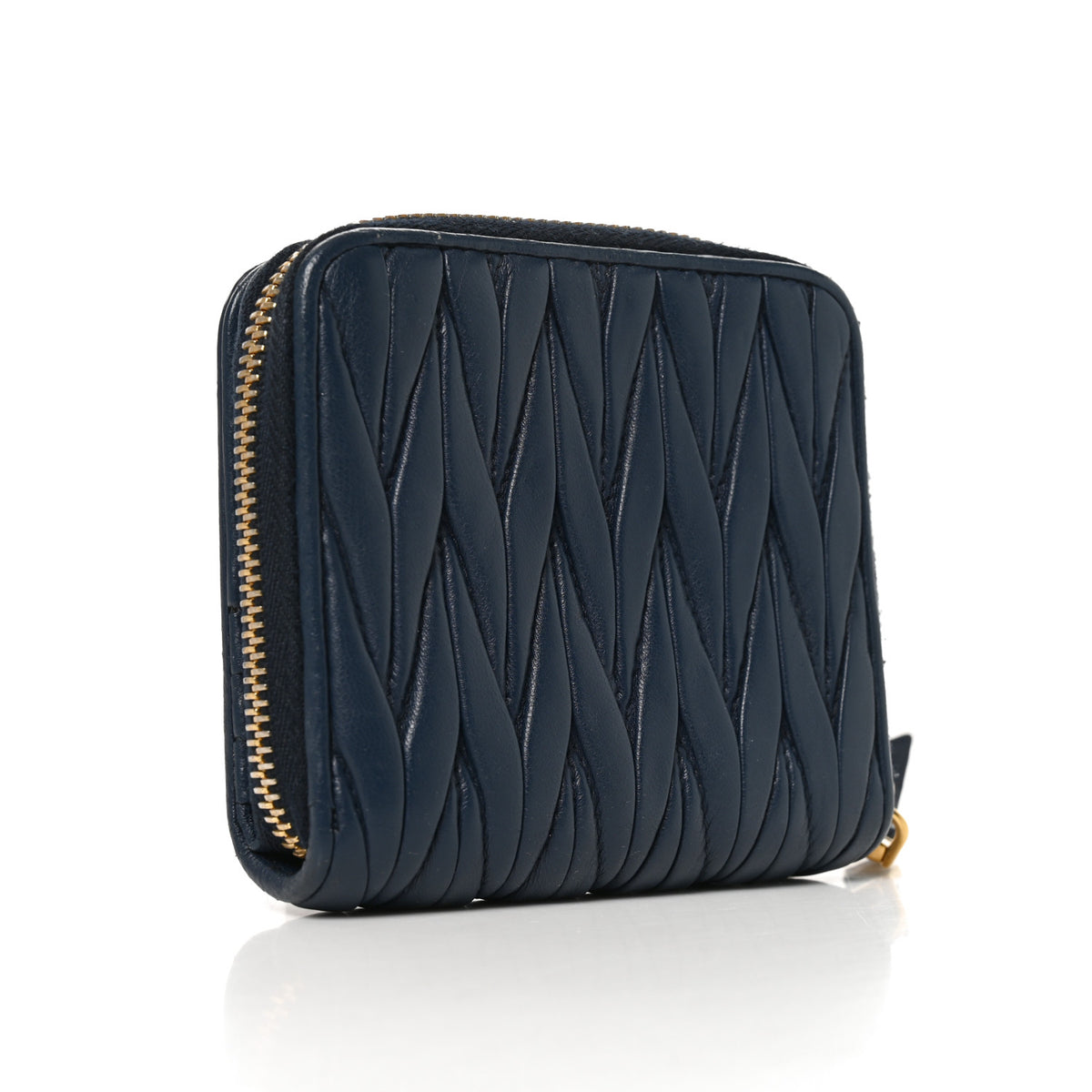 Miu Miu Nappa Matelasse Zip Around Compact Wallet Navy 3 of 6