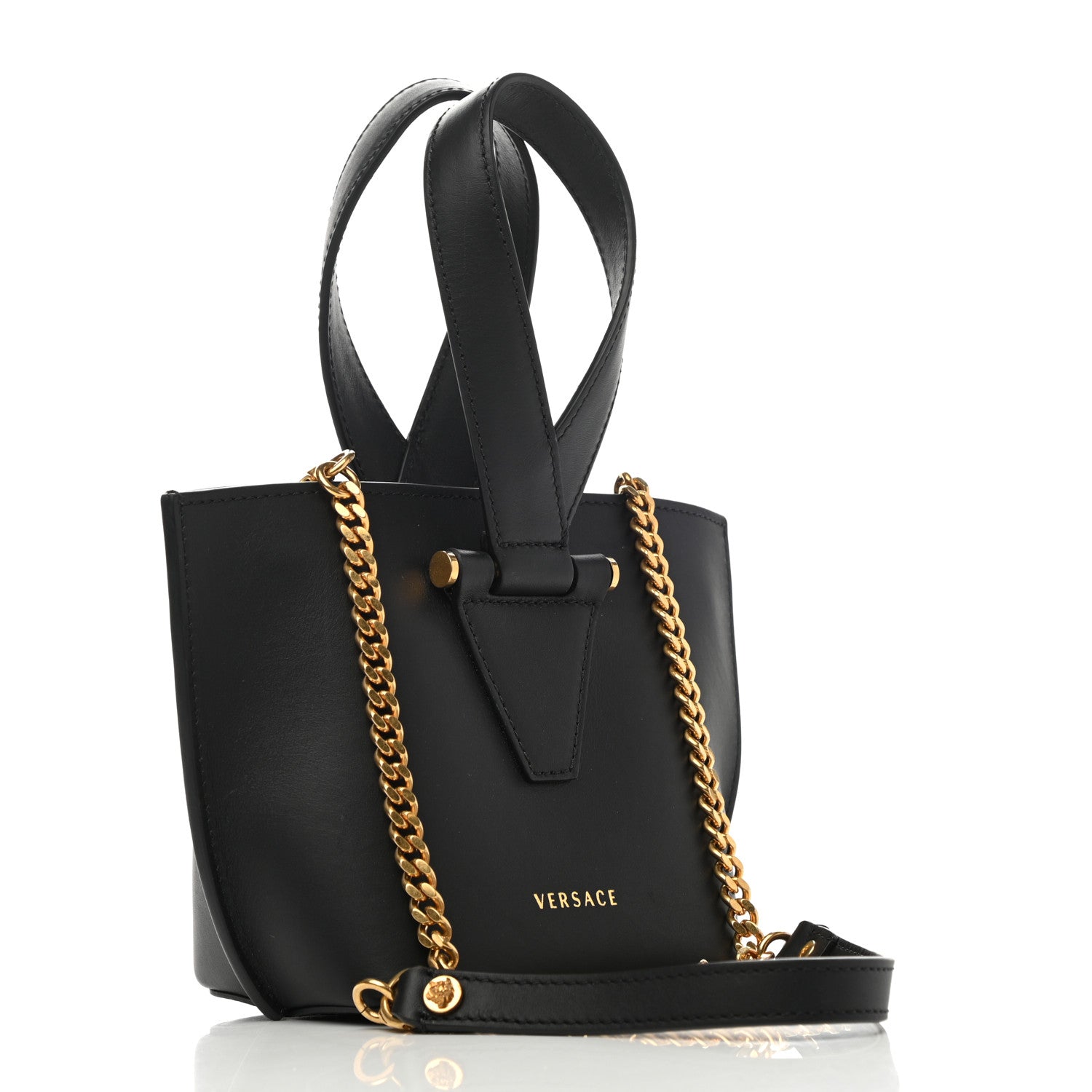 Versace Vitello Mini Virtus Bucket Bag Black 3 of 9