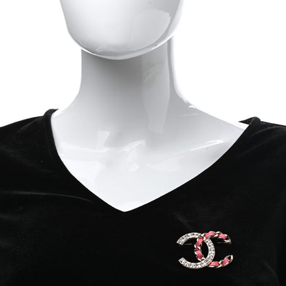 Chanel Lambskin Baguette Crystal CC Chain Brooch Pink Gold 1 of 4