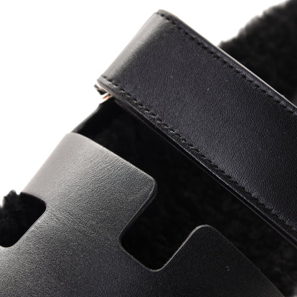 Hermes Calfskin Woolskin Womens Chypre Sandals 36 Black 12 of 12