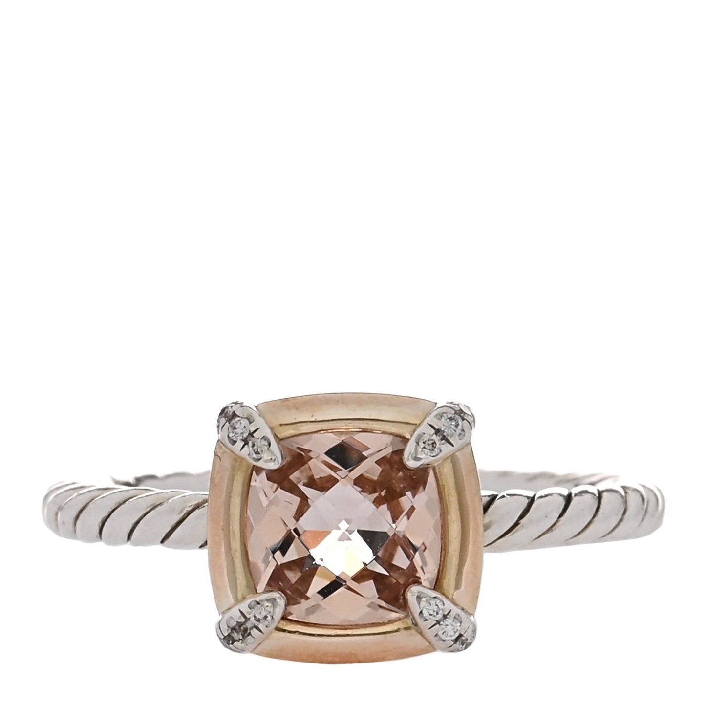 Sterling Silver 18K Rose Gold Diamond Morganite Chatelaine Bezel Ring 59 8.75