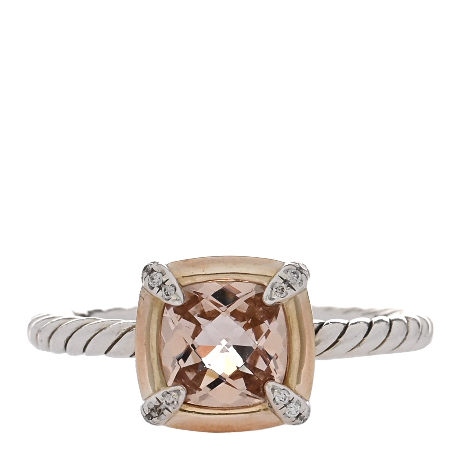 David Yurman Sterling Silver 18K Rose Gold Diamond Morganite Chatelaine Bezel Ring 59 8.75 1 of 4