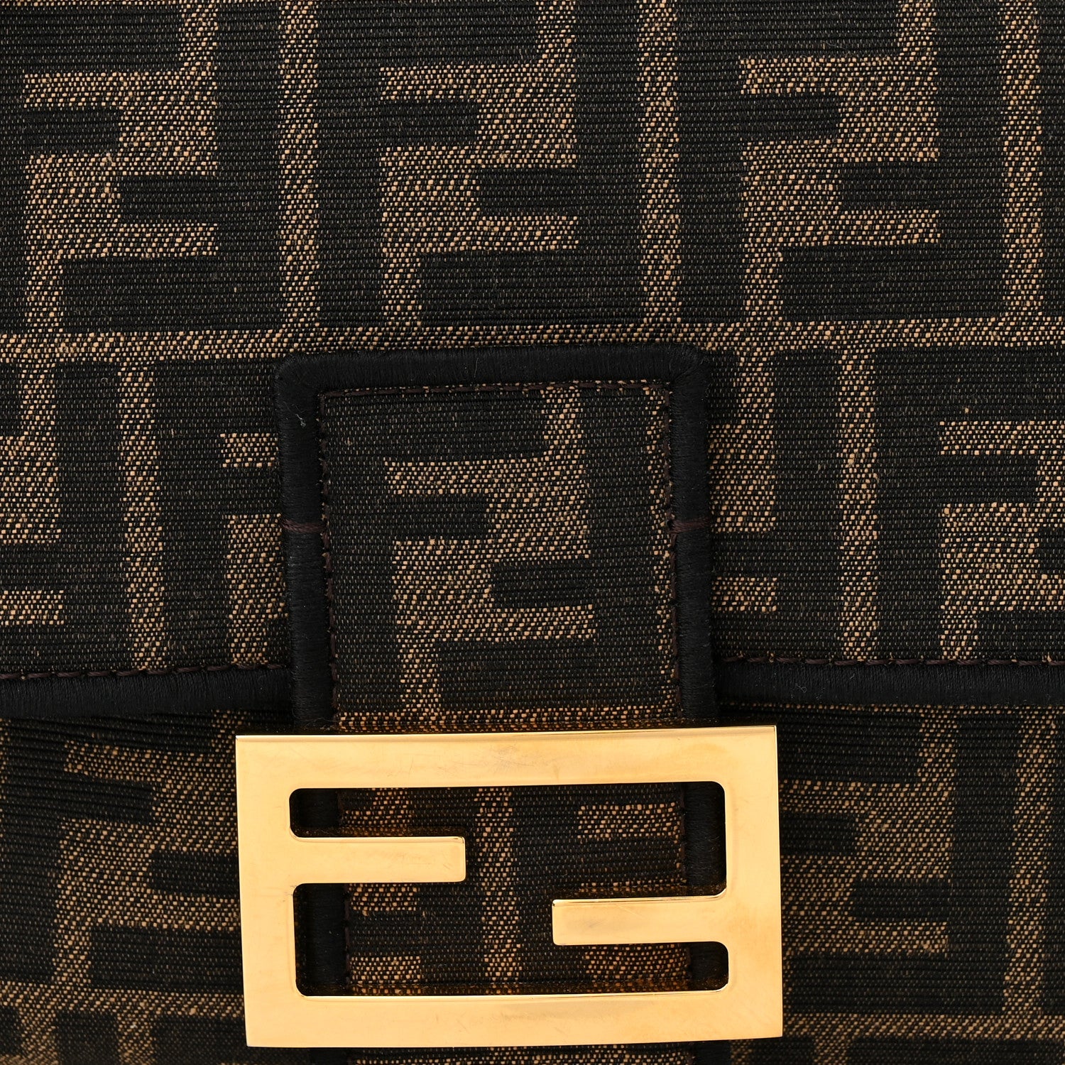 Fendi Fabric Jacquard FF 1974 Medium Baguette Tobacco Moro Black 7 of 9