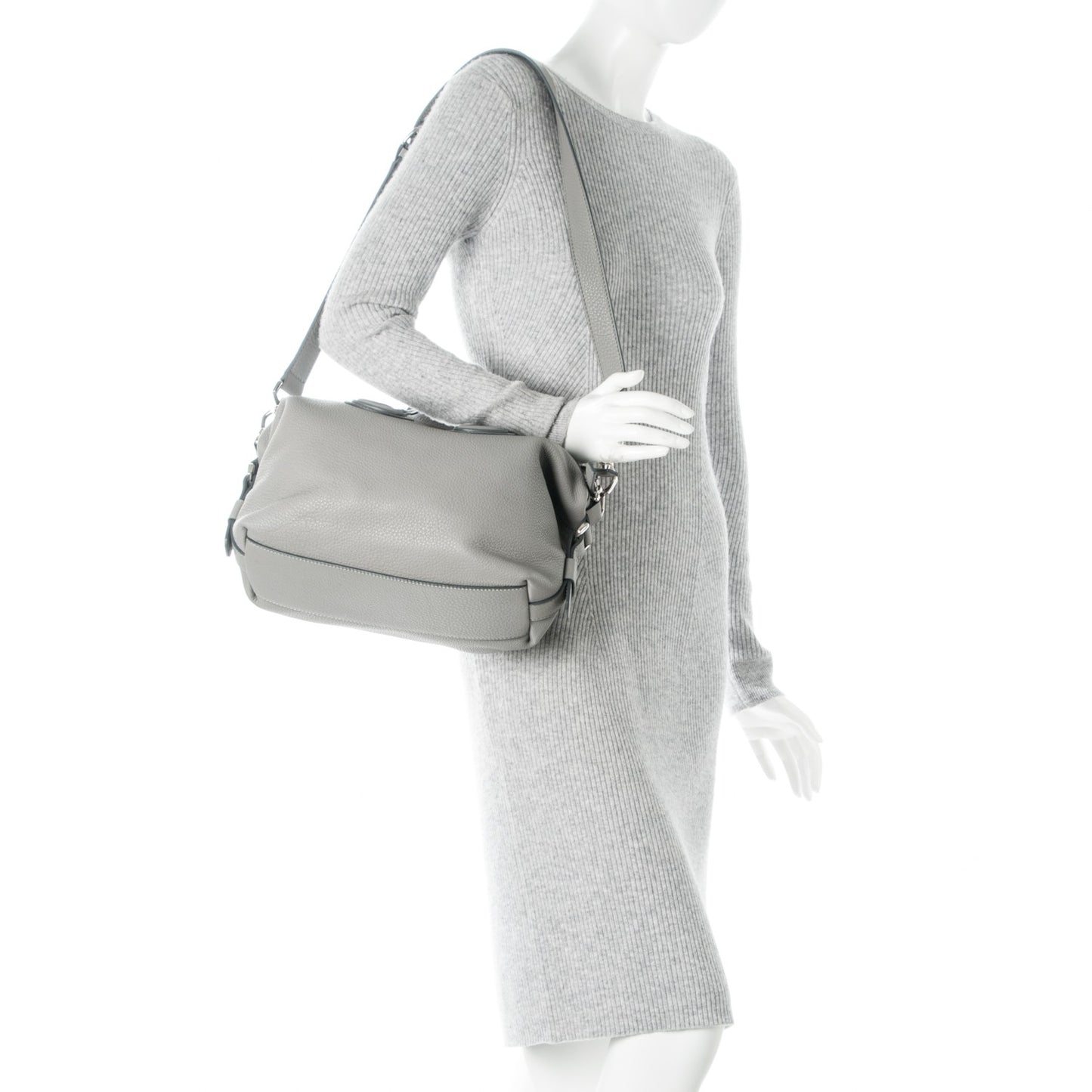 Pebbled Calfskin Small Nightingale Pearl Grey