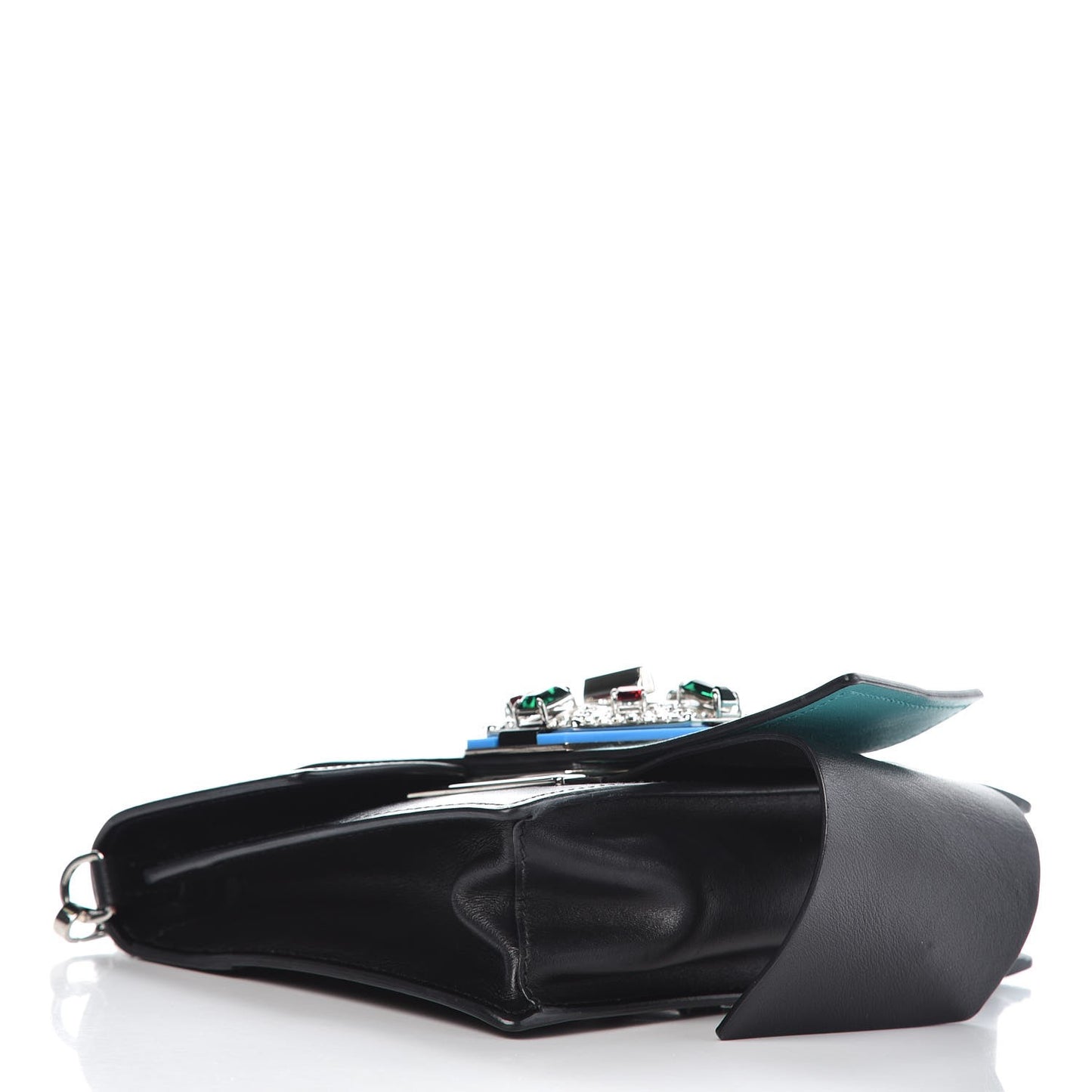 City Calf Crystal Embellished Ribbon Bag Nero Black Jade