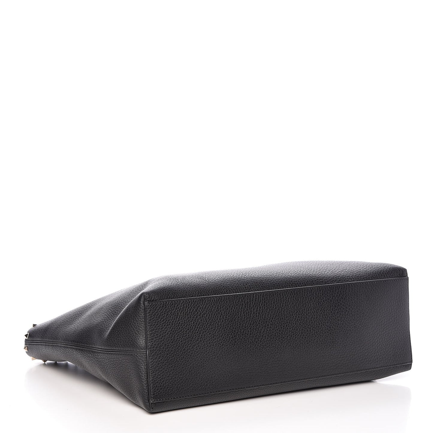 Grained Calfskin Rockstud Shoulder Tote Black