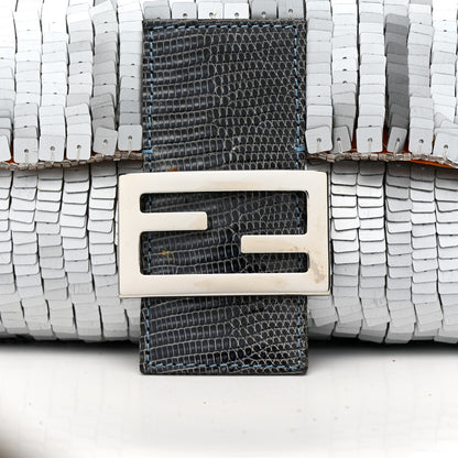 Fendi Sequin Beaded Lizard Baguette Silver Orange 6 of 14