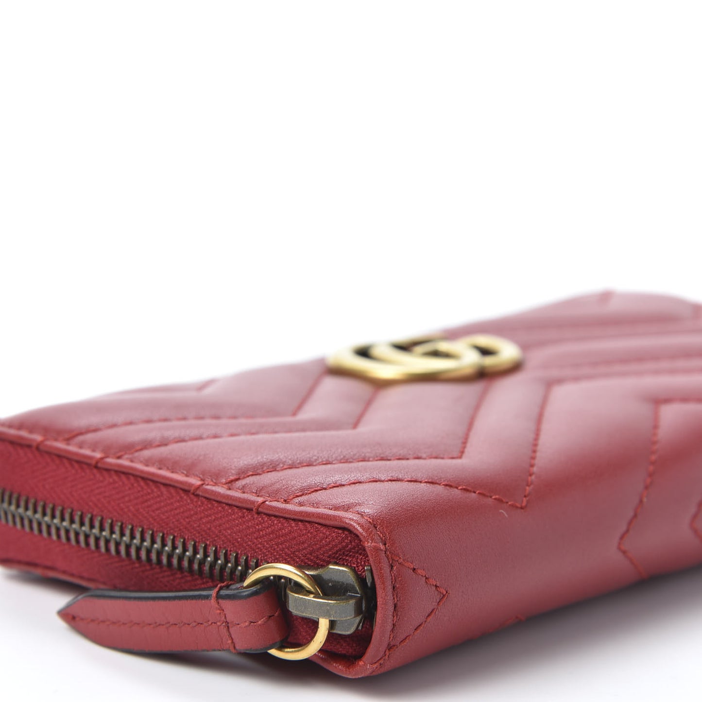 Calfskin Matelasse GG Marmont Zip Around Wallet Hibiscus Red