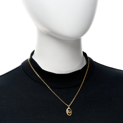 Christian Dior Metal CD Logo Oval Pendant Necklace Gold 2 of 5