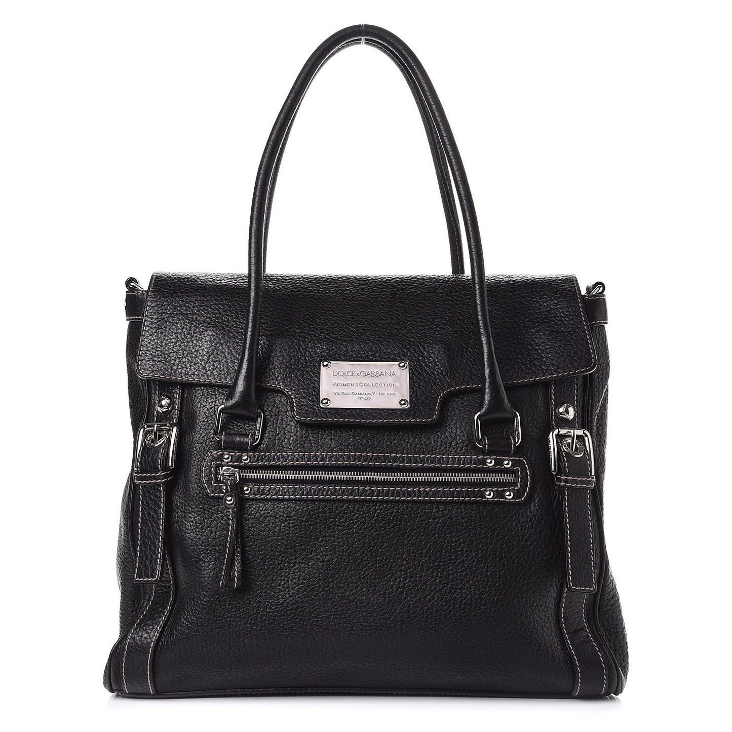 Grained Calfskin Large Easy Way Flap Tote Black