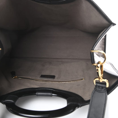 Fendi Glazed Fabric Vitello Century Plexiglass FF 1974 Stamp Patch Medium Runaway Shopper Tote Mogano Panna Black 5 of 10