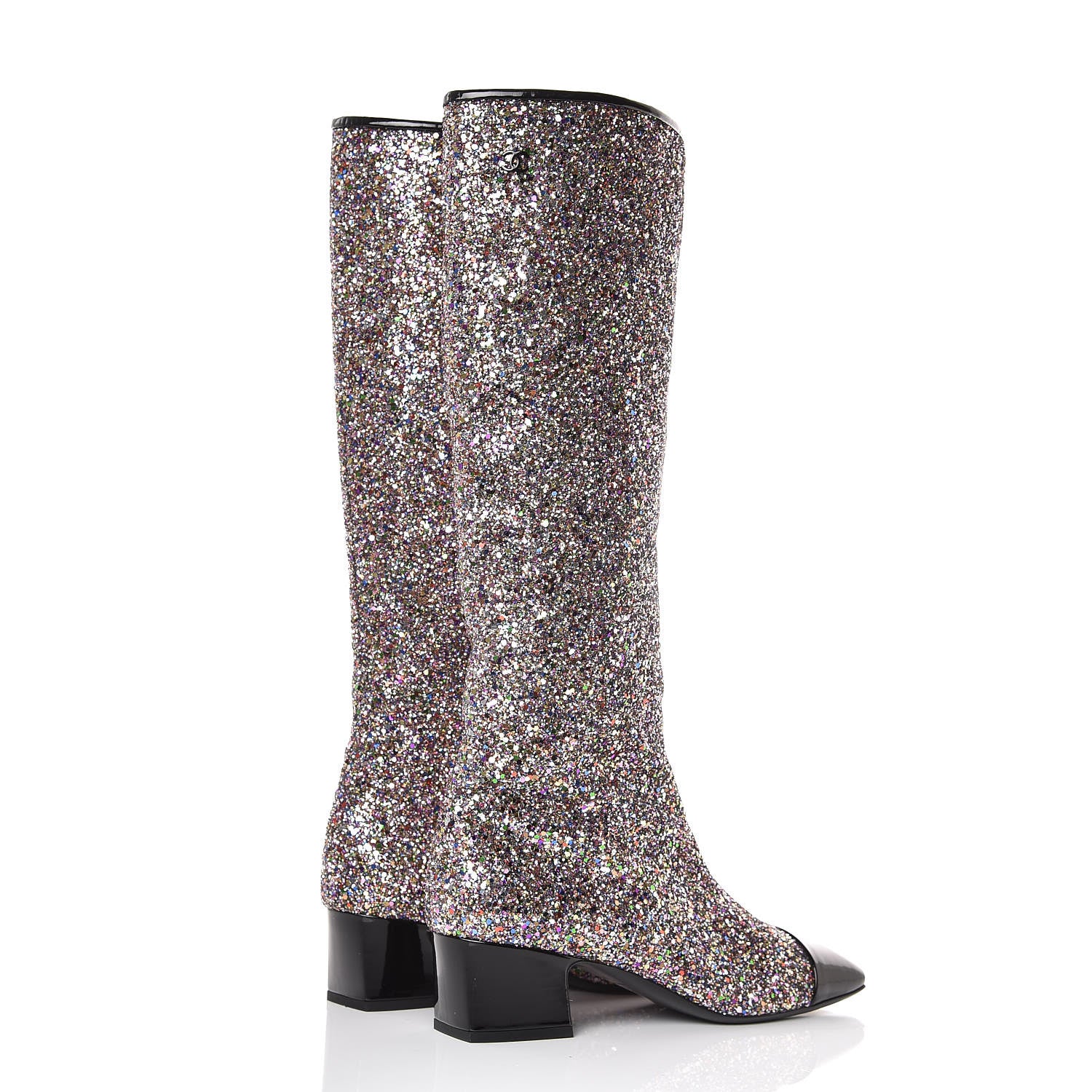 Chanel Glitter Patent Calfskin Cap Toe Fantasy High Boots 40 Multicolor Black 4 of 9