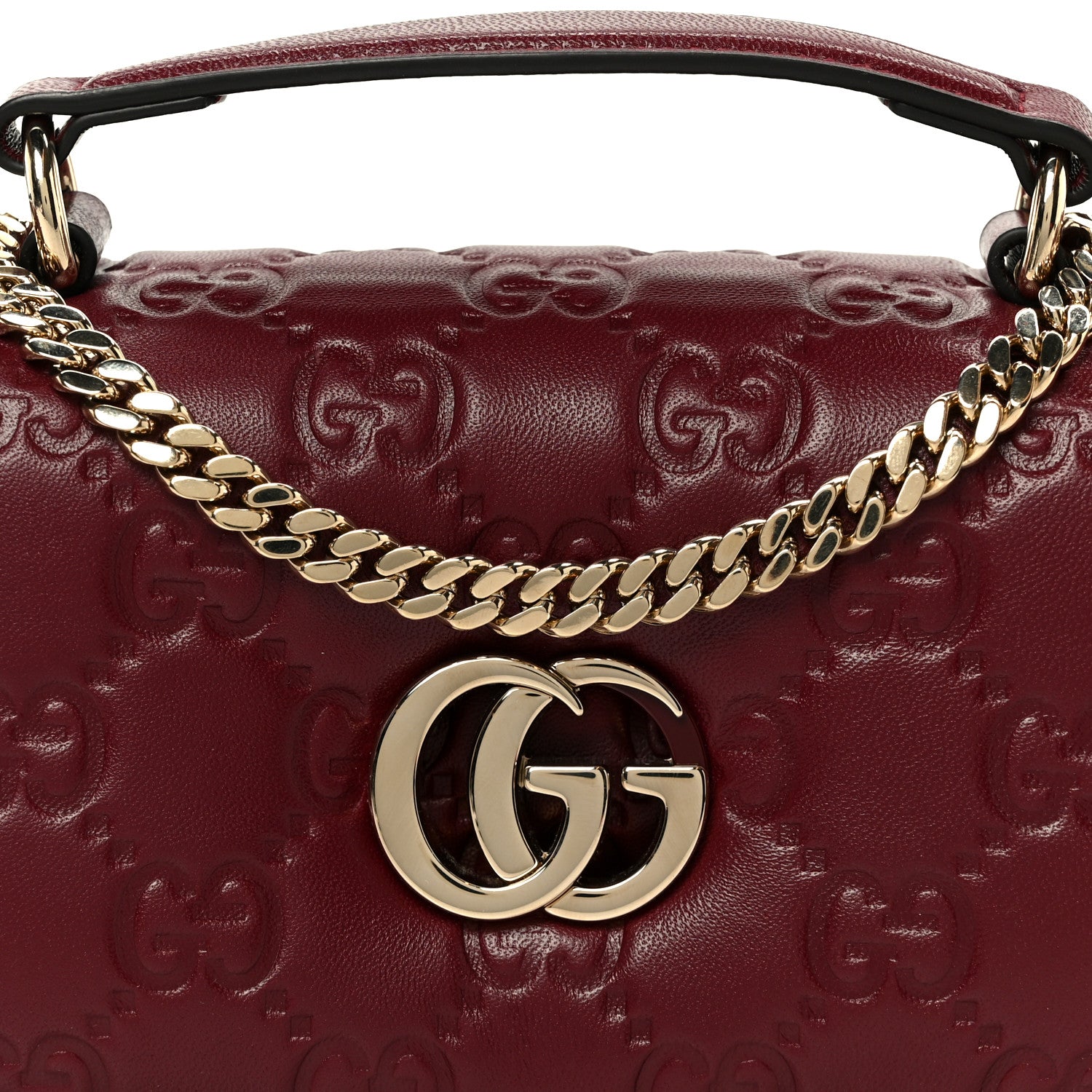 Gucci Lambskin Embossed Mini GG Milano Top Handle Shoulder Bag Rosso Ancora 9 of 11
