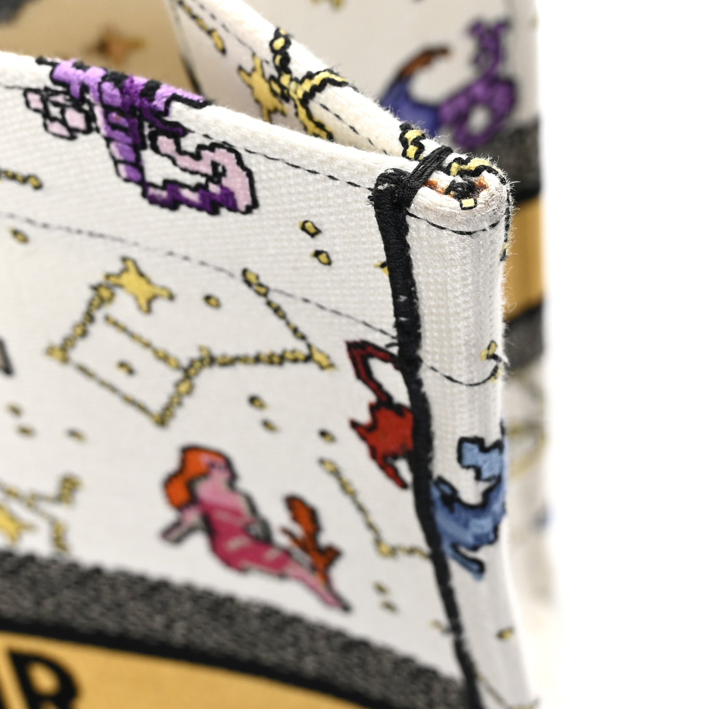 CHRISTIAN DIOR Canvas Embroidered Large Pixel Zodiac Book Tote Latte Multicolor