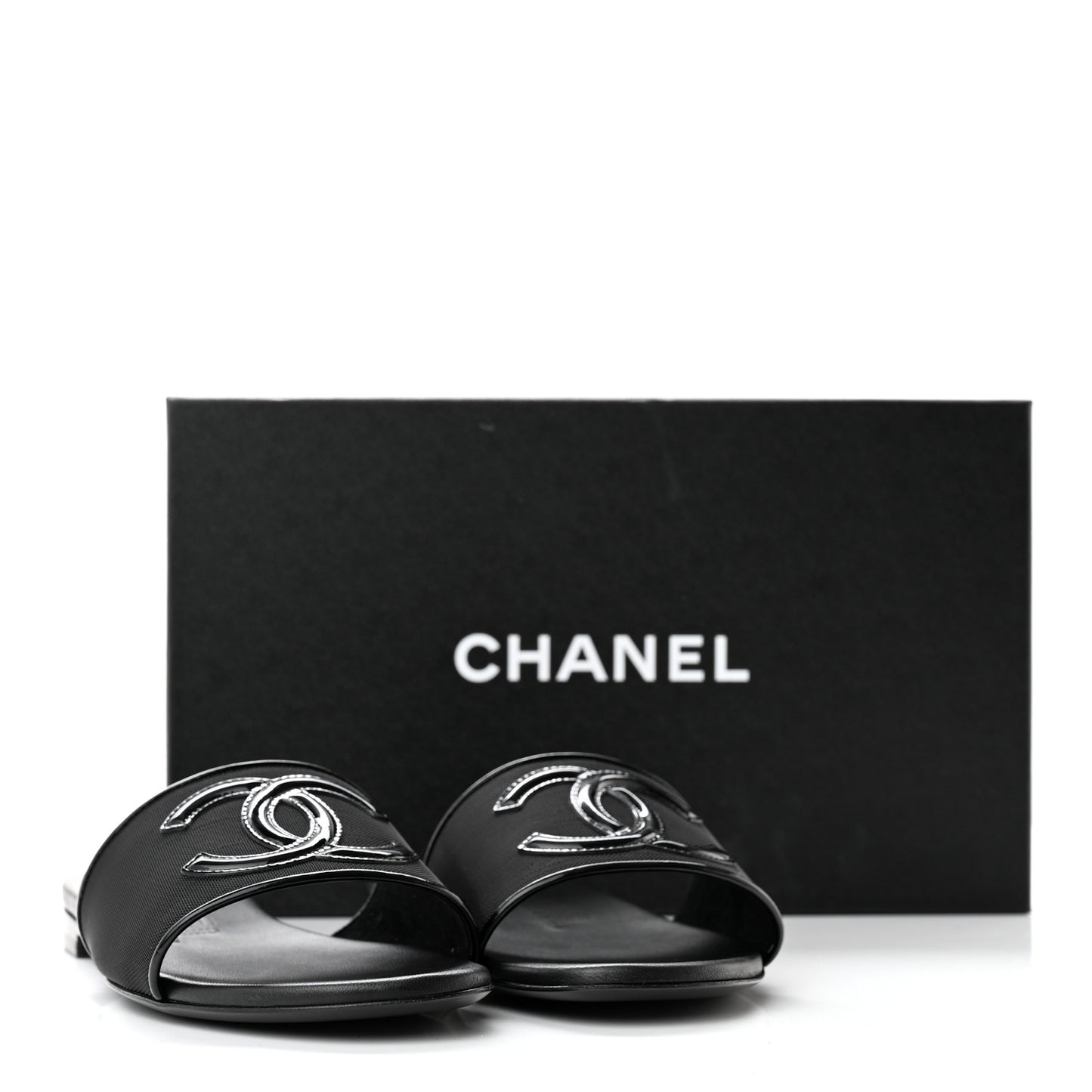 Mesh Patent Calfskin CC Mules 37 Black
