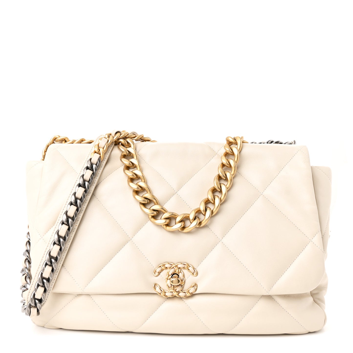 Lambskin Quilted Maxi Chanel 19 Flap Light Beige