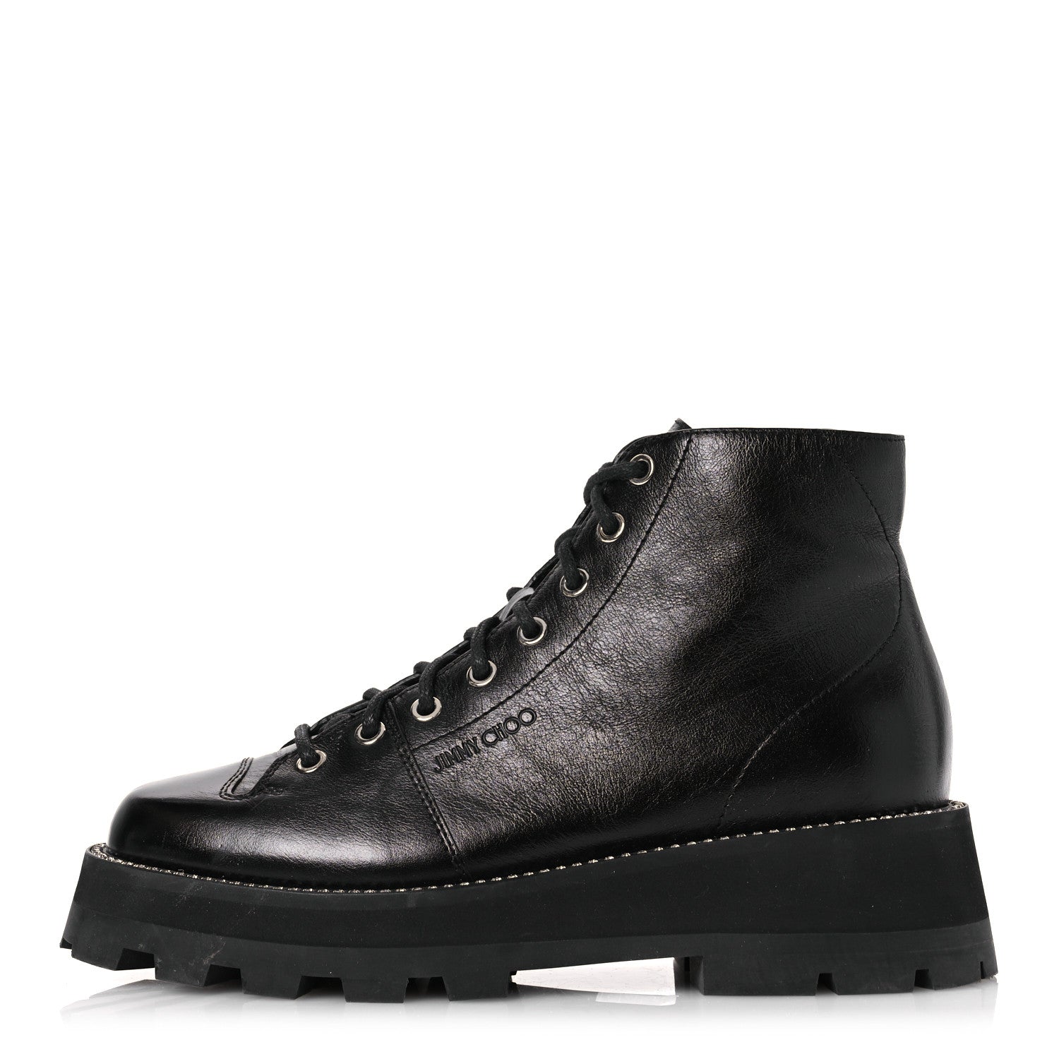 Jimmy Choo Calfskin Crystal Embellished Colby Combat Boots 39.5 Black 1 of 13