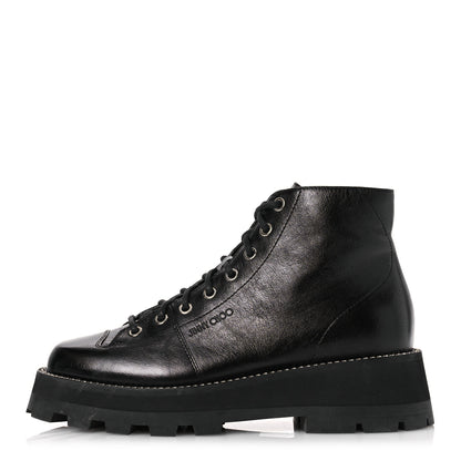 Jimmy Choo Calfskin Crystal Embellished Colby Combat Boots 39.5 Black 1 of 13