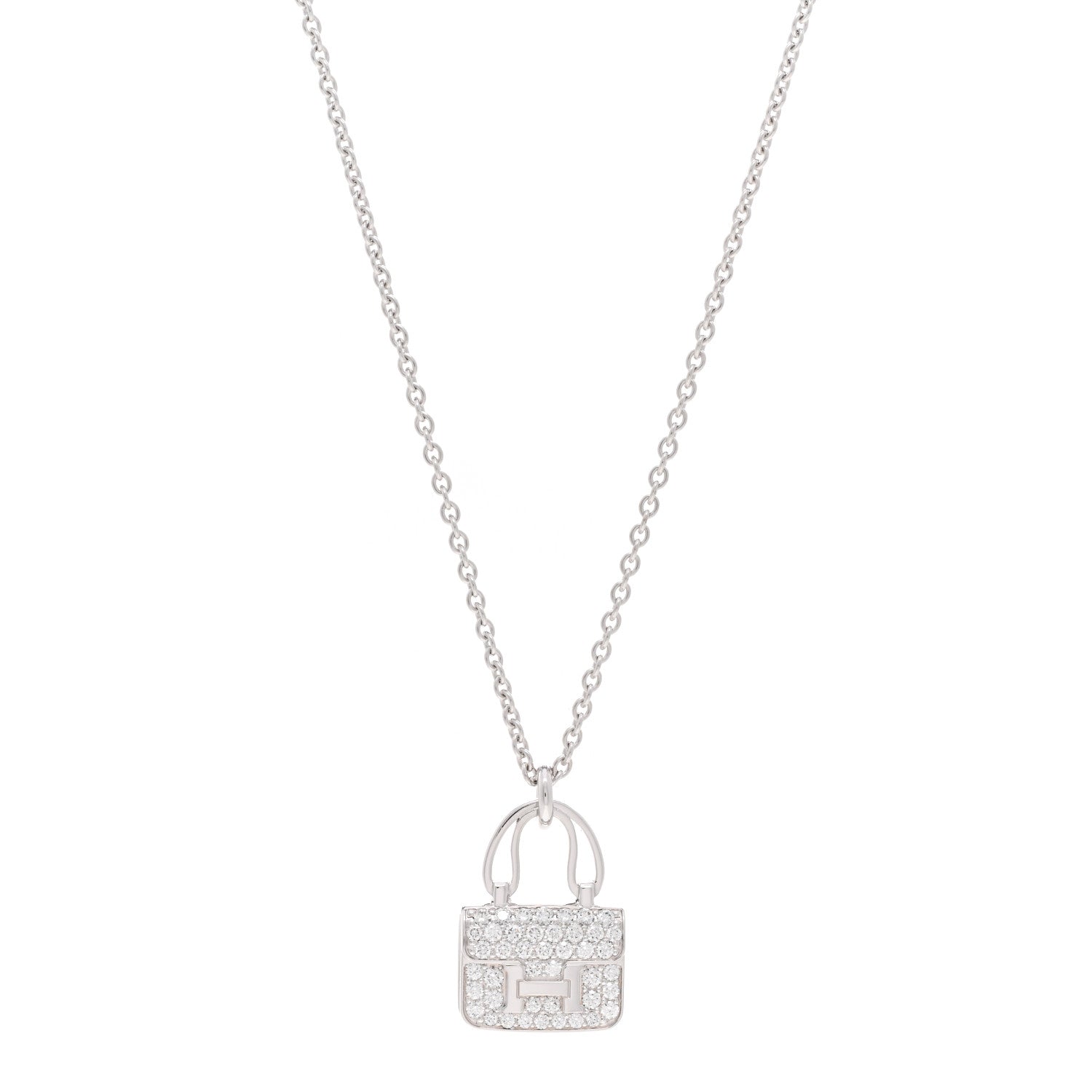 Hermes 18K White Gold Diamond Constance Amulettes Pendant Necklace 1 of 6