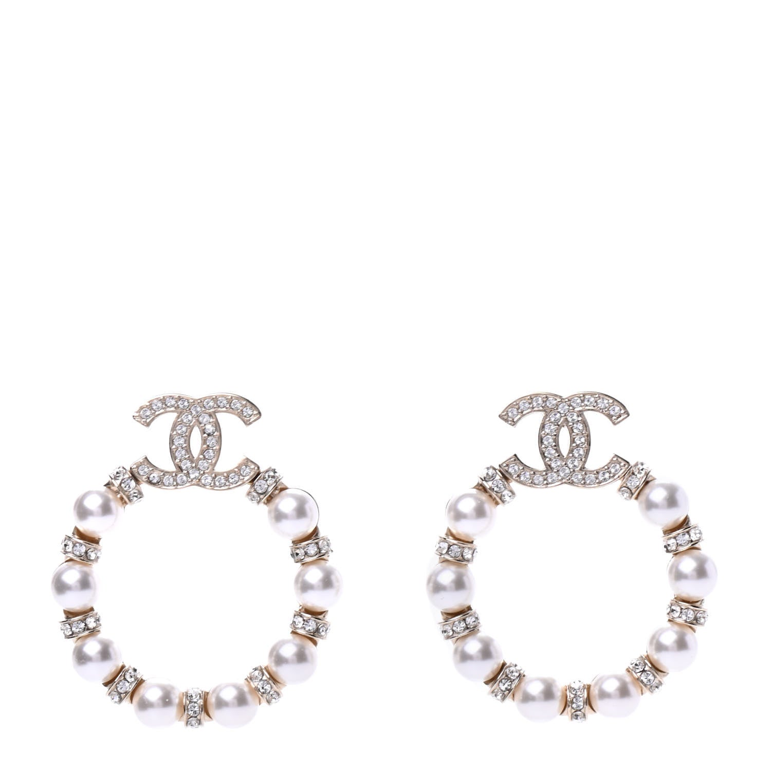 Chanel Pearl Crystal Nefertiti CC Drop Earrings Gold 1 of 4