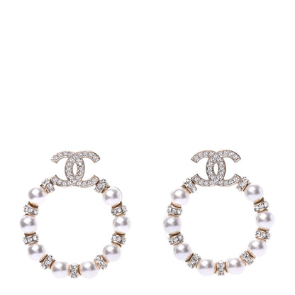 Chanel Pearl Crystal Nefertiti CC Drop Earrings Gold 1 of 4