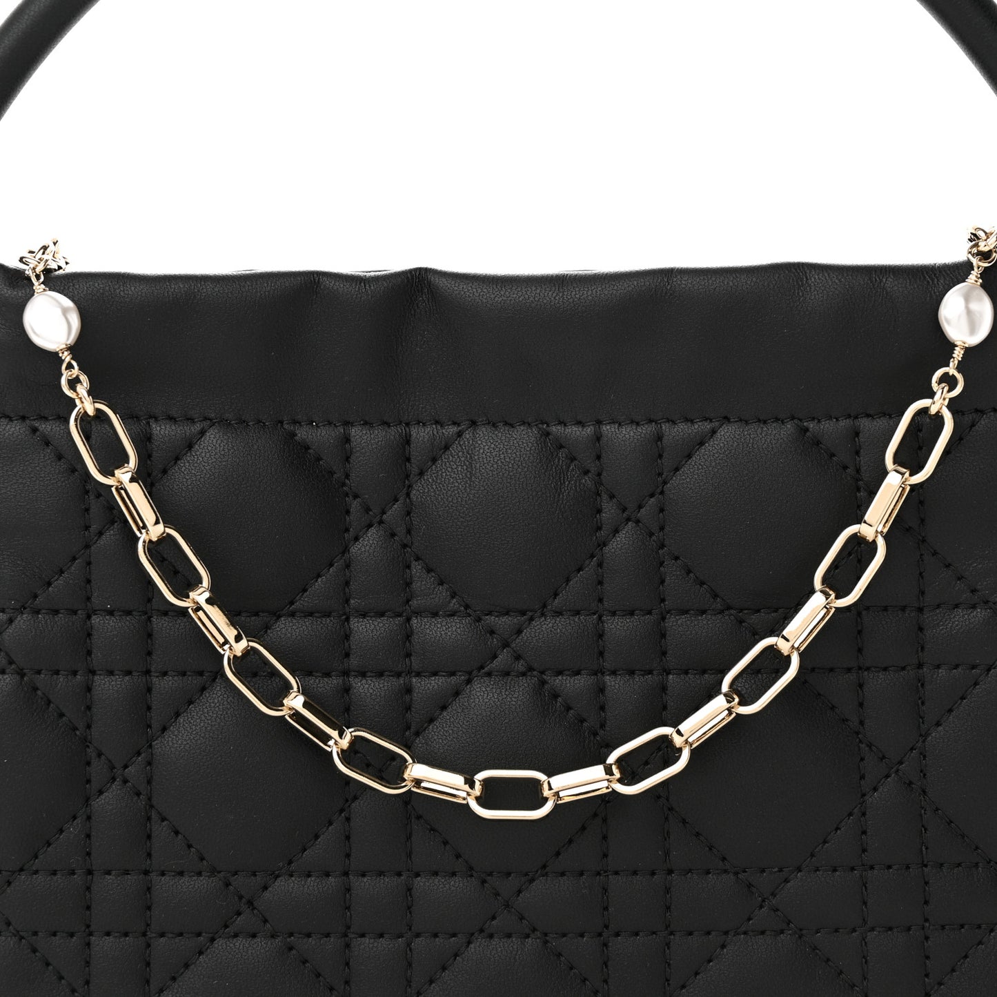 Lambskin Cannage Mini Top Handle Drawstring Bag Black