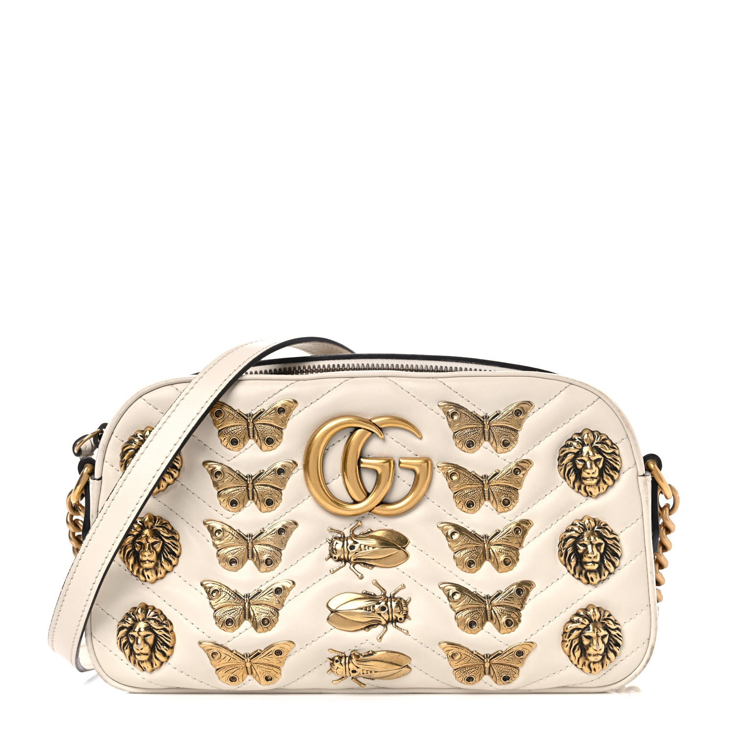 Gucci Calfskin Matelasse Animal Studs Small GG Marmont Chain Shoulder Bag White 1 of 17